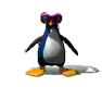 A 3D animation of a penguin with sunglasses tapping one foot (2x speed)
